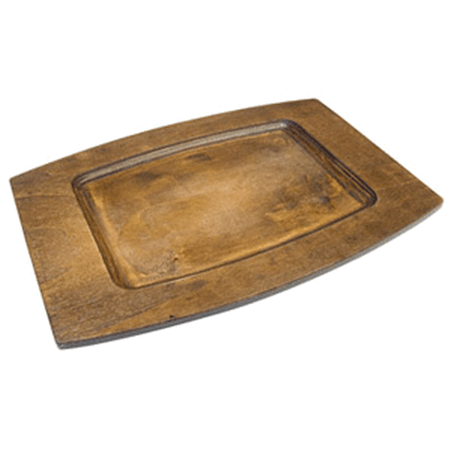 Порционная чугунная сковорода 28x20 см с медной крышкой и подставкой из дерева - арт. 78335