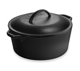 Кастрюля с крышкой 26.5 см, 4.7 л, черная, чугун, Lodge, фото 