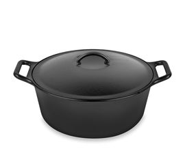 Кастрюля круглая с крышкой 30.5 см, 6.6 л, черная, чугун, Lodge, фото 