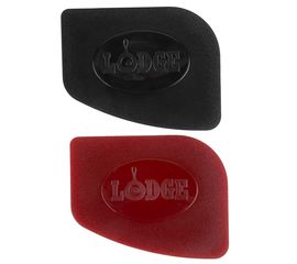 Набор из 2-ух скребков для сковороды, размер: 7,5 х 5,8 см, материал: пластик, цвет: черный, красный, SCRAPERPK, LODGE, США, фото 