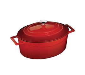 Кастрюля овальная чугунная эмалированная красная с крышкой, 21x27 см, 4 л, LAVA, фото 