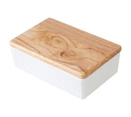 Масленка с крышкой из каучукового дерева Soft Ripples, Dual Glazing, Liberty Jones, фото 