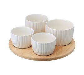 Менажница Soft Ripples, Dual Glazing, на деревянной подставке, 4 чаши, Liberty Jones, фото 