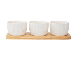 Набор из 3 чаш на деревянной подставке Soft Ripples, Dual Glazing, 200 мл, Liberty Jones, фото 