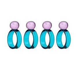 Набор из 4 колец для салфеток Orb, d 4 см, бирюзовые/розовые, Liberty Jones, фото 