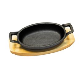 Сковорода чугунная овальная 21*15,5 см, на деревянной подставке, P.L. Proff Cuisine, фото 