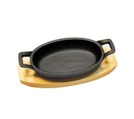 Сковорода овальная чугунная на деревянной подставке, 17*12 см, P.L. Proff Cuisine, фото 