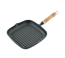 Сковорода-гриль чугунная с деревянной ручкой 22 cм, P.L. Proff Cuisine, фото 