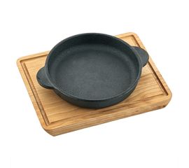 Сковорода чугунная на деревянной подставке 14.5*18*2.8 cм, P.L. Proff Cuisine, фото 