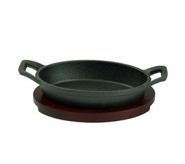 Сковорода чугунная овальная на деревянной подставке 15*10 cм, P.L. Proff Cuisine, фото 