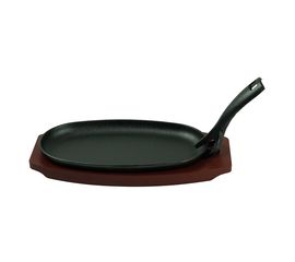 Сковорода чугунная овальная на деревянной подставке 24*14 cм, P.L. Proff Cuisine, фото 
