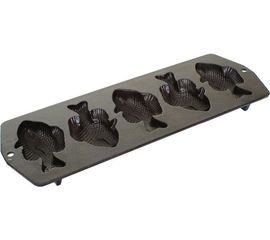 Форма для запекания прямоугольная в виде рыбки, 39х14 см, 5 ячеек, черная, чугун, Lodge, фото 