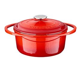 Кастрюля чугунная эмалированная красная с крышкой, 24 см, LAVA, фото 