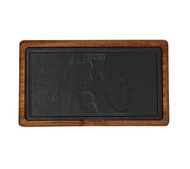 Блюдо чугунное прямоугольное на деревянной подставке, 16*30 см, LAVA, фото 
