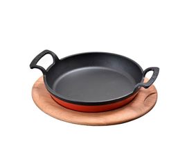 Сковорода круглая чугунная с 2-мя ручками на деревянной подставке, 20 см, LAVA, фото 