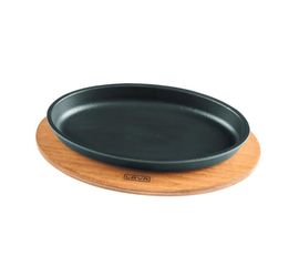 Сковорода овальная чугунная на деревянной подставке, 16*25 см, LAVA, фото 