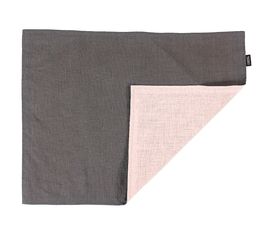 Салфетка под приборы из умягченного льна с декоративной обработкой серый/розовый Essential, 35х45 см, Tkano, фото 