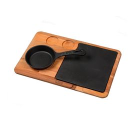 Набор для подачи: сковорода чугунная на деревянной подставке, 12 см, LAVA, фото 