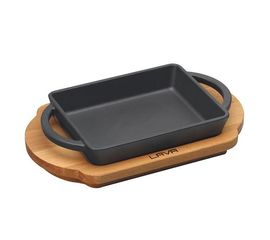 Блюдо чугунное прямоугольное с деревянным подносом, 12x15 см, LAVA, фото 