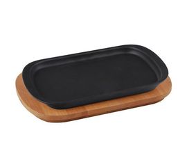 Блюдо чугунное прямоугольное на деревянной подставке, 32*20 см,  LAVA, фото 