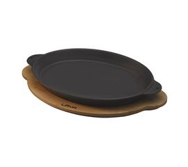 Сковорода овальная чугунная с 2-мя ручками на деревянной подставке, 18*24.5 см, LAVA, фото 