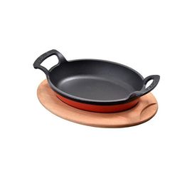 Сковорода овальная чугунная с 2-мя ручками на деревянной подставке, 19*14 см, LAVA, фото 