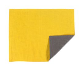 Салфетка под приборы из умягченного льна с декоративной обработкой серый/горчица Essential, 35х45 см, Tkano, фото 