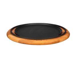 Блюдо чугунное чугун на деревянной подставке, 28 см, LAVA, фото 