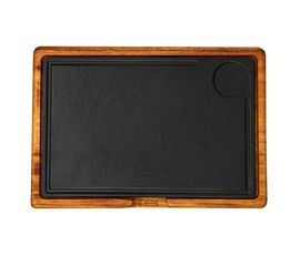 Блюдо чугунное прямоугольное на деревянной подставке, 22*33 см, LAVA, фото 