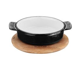 Кастрюля чугунная эмалированная синяя без крышки на деревянной подставке, 17 см, LAVA, фото 