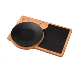 Набор для подачи: блюдо чугунное на деревянной подставке, 21 см, LAVA, фото 