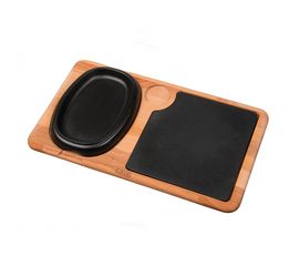 Сковорода овальная чугунная на деревянной подставке, 12*19 см, LAVA, фото 