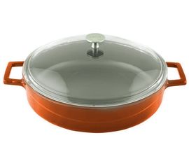 Кастрюля чугунная эмалированная оранжевая со стеклянной крышкой, 28 см, LAVA, фото 