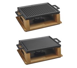 Сковорода-гриль чугунная с 2-мя ручками на деревянной подставке, 20*30 см, LAVA, фото 