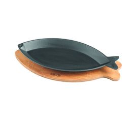 Сковорода чугунная для рыбы на деревянной подставке, 16*32 см, LAVA, фото 