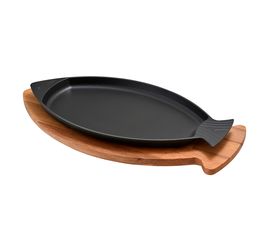 Сковорода чугунная для рыбы, на деревянной подставке, 20*32 см, LAVA, фото 