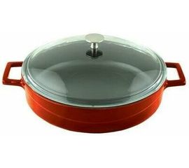 Кастрюля чугунная эмалированная оранжевая со стеклянной крышкой, 24 см, LAVA, фото 