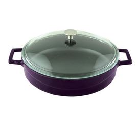Кастрюля чугунная эмалированная фиолетовая со стеклянной крышкой, 28 см, LAVA, фото 