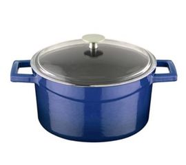 Кастрюля чугунная эмалированная синяя со стеклянной крышкой, 28 см, LAVA, фото 