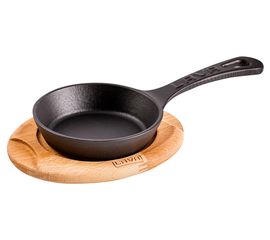 Сковорода круглая чугунная на деревянной подставке, 12 см, LAVA, фото 