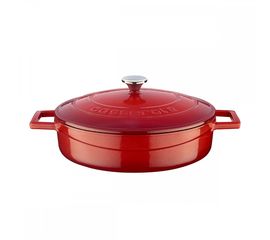 Кастрюля чугунная эмалированная красная с крышкой, 24 см, LAVA, фото 