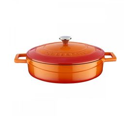 Кастрюля чугунная эмалированная оранжевая с крышкой, 24 см, LAVA, фото 