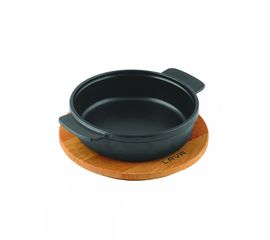 Сковорода чугунная с 2-мя ручками на деревянной подставке, 14 см, LAVA, фото 