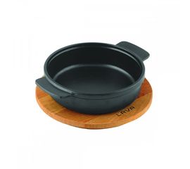 Сковорода круглая чугунная с 2-мя ручками на деревянной подставке, 17 см, LAVA, фото 