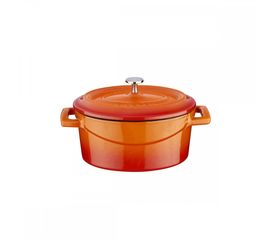 Кастрюля порционная овальная чугунная эмалированная оранжевая, 6 см, LAVA, фото 