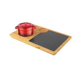 Кастрюля чугунная эмалированная красная с крышкой, на деревянной подставке, 10см, LAVA, фото 