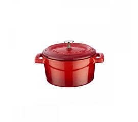 Кастрюля порционная круглая чугунная эмалированная красная, 10 см, LAVA, фото 