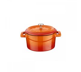 Кастрюля порционная круглая чугунная эмалированная оранжевая, 10 см, LAVA, фото 