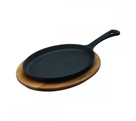 Сковорода овальная с ручкой, чугун, на деревянной подставке 17*23см, LAVA, фото 