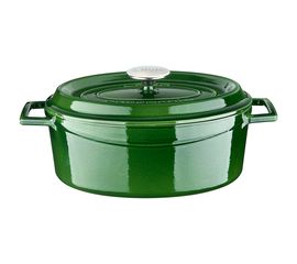 Кастрюля овальная чугунная эмалированная зеленая с крышкой, 23х29 см, LAVA, фото 